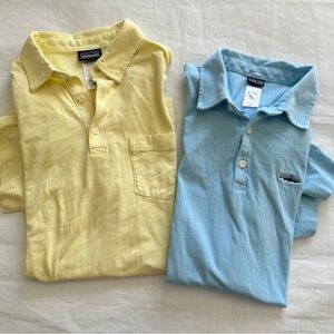 Patagonia Mens Polo Shirts Yellow Blue medium